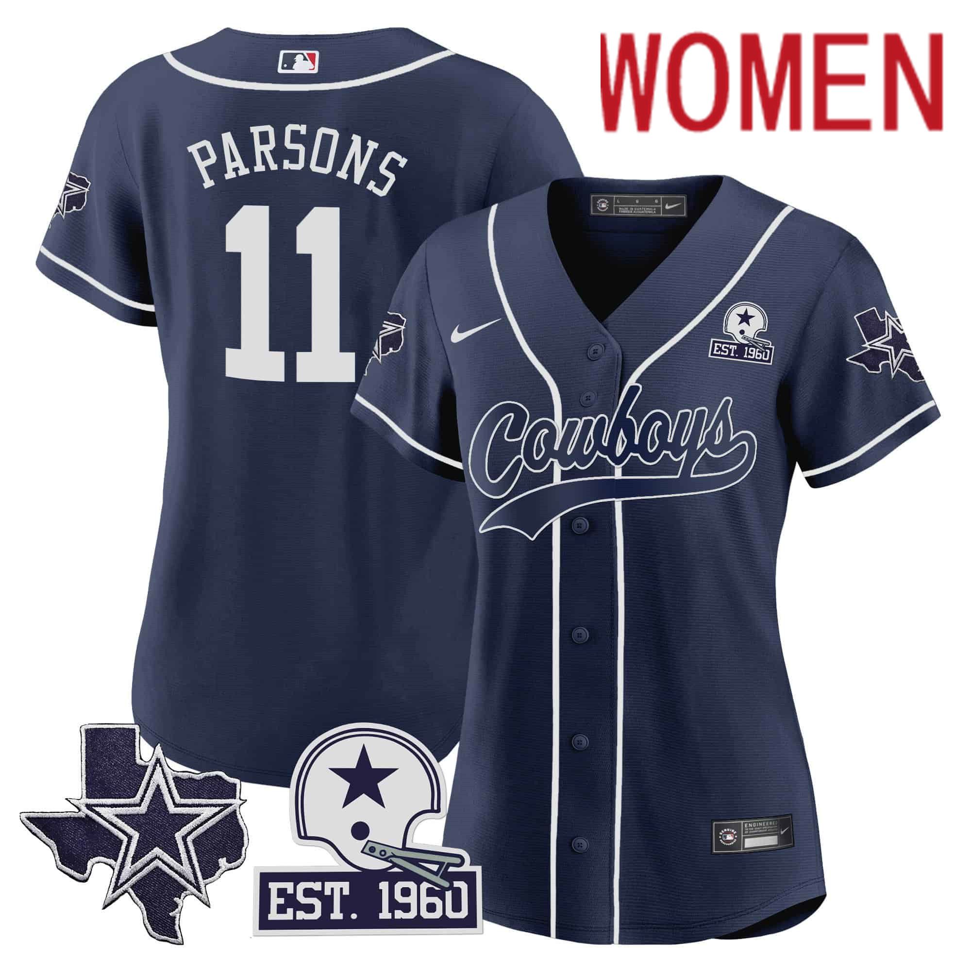 Women Dallas Cowboys 11 Parsons Dark blue 2024 Nike Patch Baseball NFL Jersey